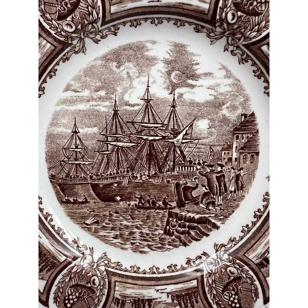J&G Meakin Americana Style House Boston Tea Party Brown Ironstone Salad Plates 2